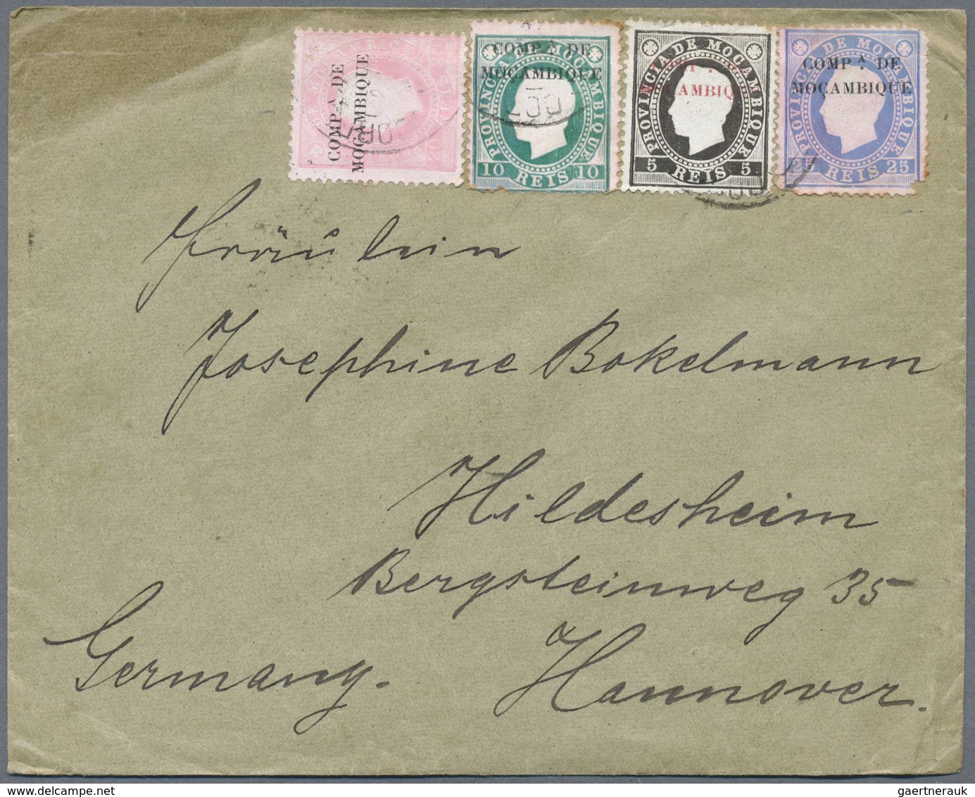 Br Mocambique: 1894, 5 R, 10 R,20 R And 25 R On Envelope Sent To Hildesheim. Germany, Two Stamps With F - Mozambique