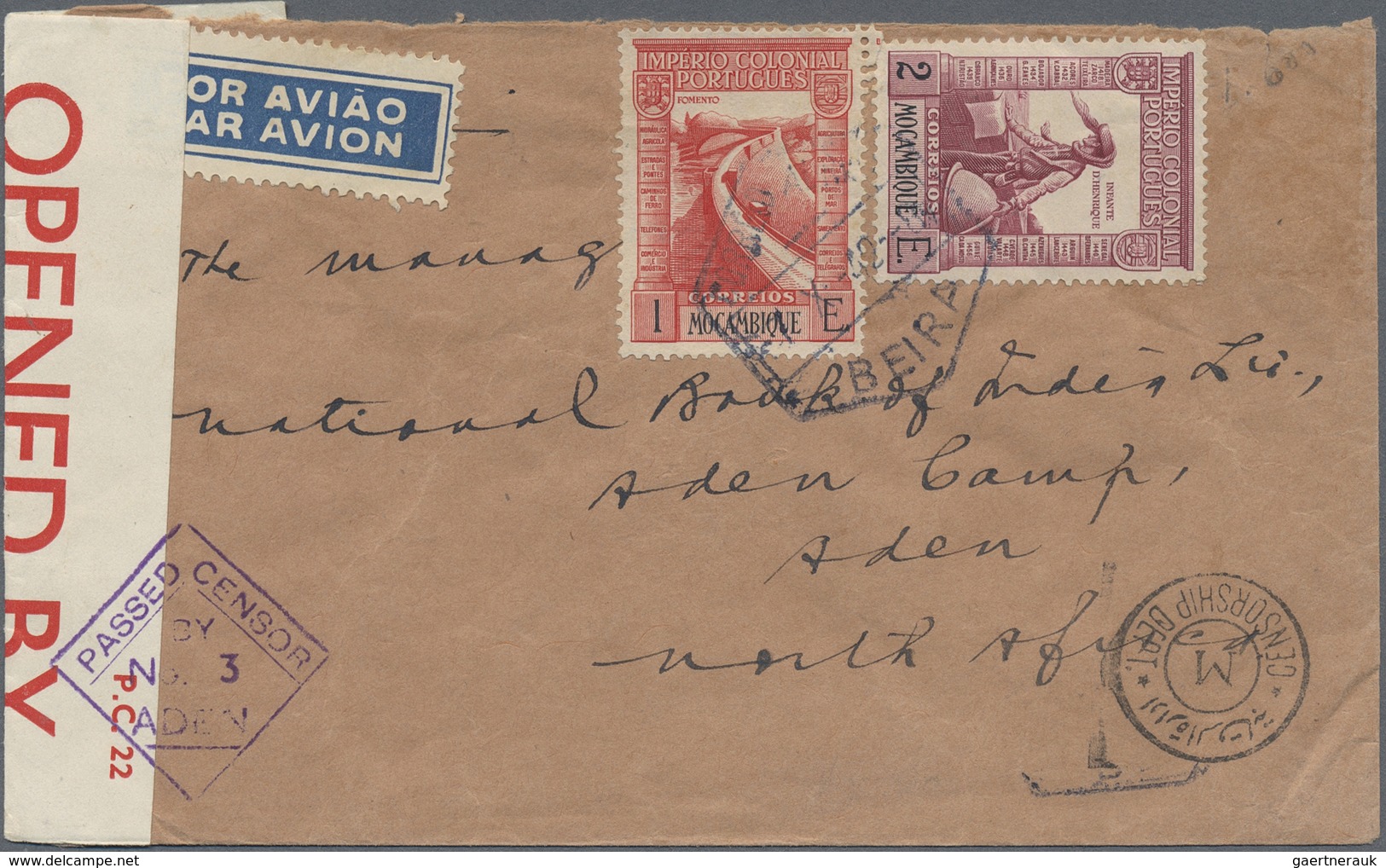 Br Mocambique: 1942. Air Mail Envelope Addressed To Aden Bearing Portuguese Colonies, Mozambique SG 363 - Mozambique