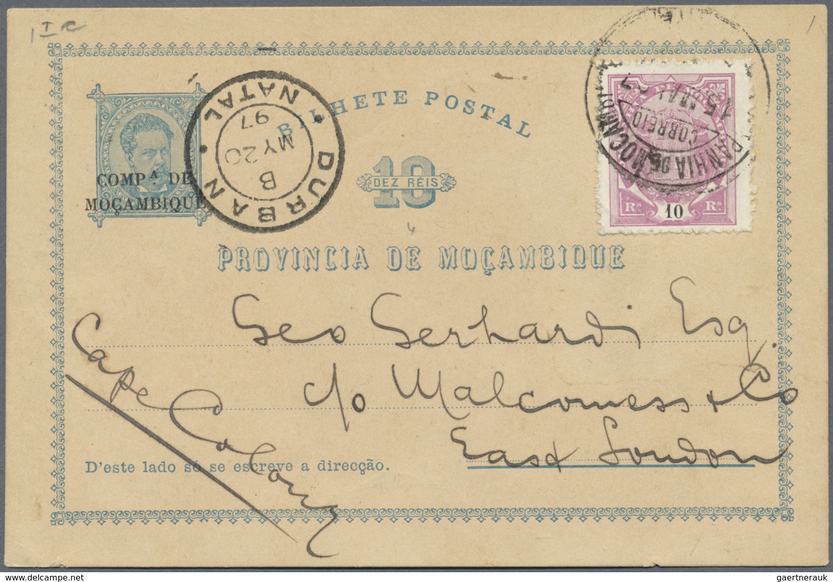 GA Mocambique - Provinzausgaben: Mocambique-Gesellschaft: 1897, Stationery Card 10 R "COMPAN.A DE MOCAM - Mozambique