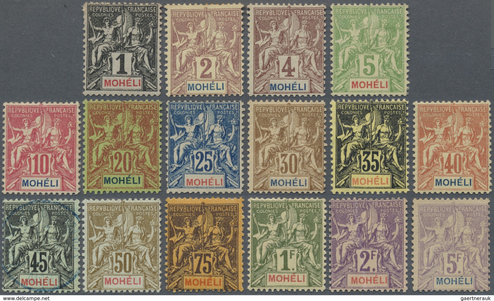 */O Moheli: 1906/1907, Allegory Stamps Inscr. 'MOHELI' Complete Set Of 16 With 45c. Very Fine Used With - Andere & Zonder Classificatie