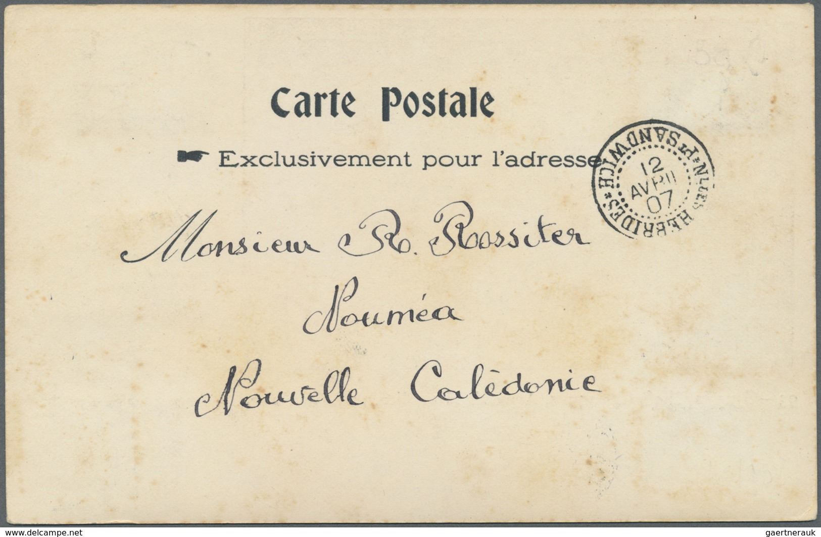 Br Neue Hebriden: 1907. Picture Post Card Of 'Native Canaques' Addressed To Noumea Bearing New Caledoni - Autres & Non Classés