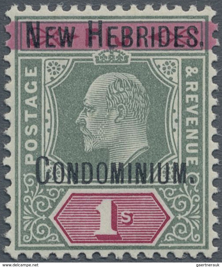 ** Neue Hebriden: 1908, British Postage Stamps Fiji Islands 1 Sh. With Two-line Black Overprint, In Per - Autres & Non Classés