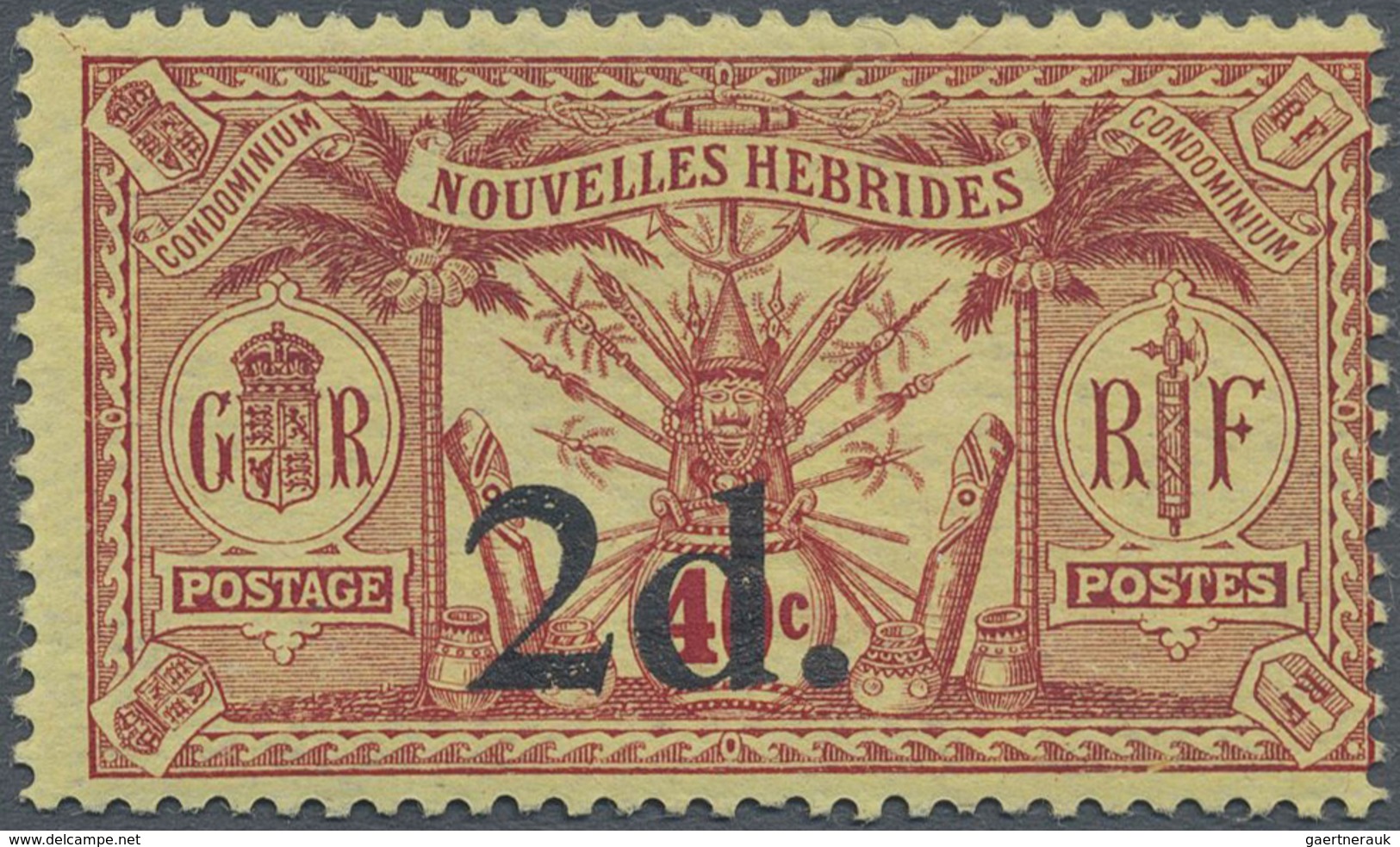 ** Neue Hebriden: 1920, 40 C. Red On Yellow Paper Definitve Opt. '2d.', Mint Never Hinged, Mi. € 840,- - Andere & Zonder Classificatie