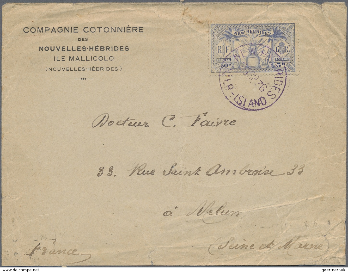 Br Neue Hebriden: 1936. Envelope (creased, Folded, Parts Of Flap Missing) Written From Mallicolo Lsland - Autres & Non Classés