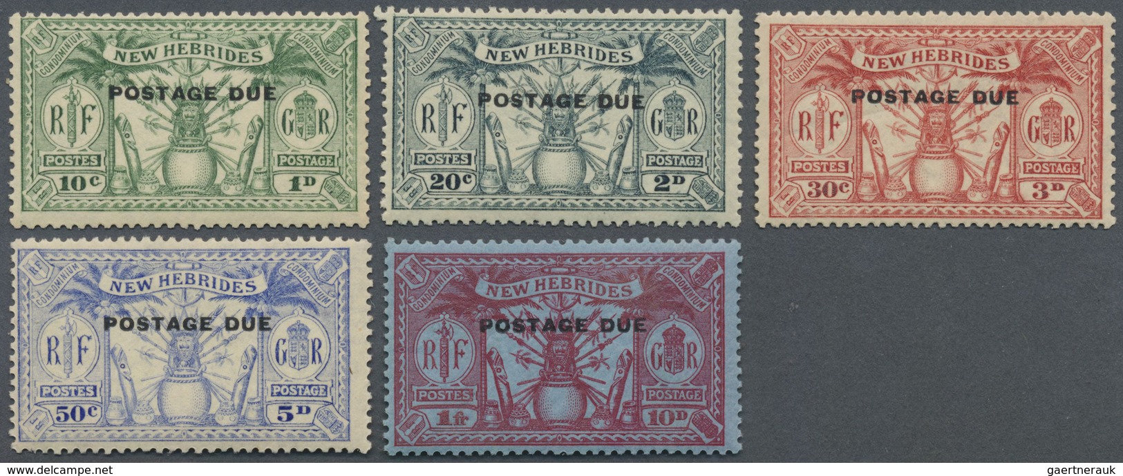 * Neue Hebriden - Portomarken: 1925 Edition Of Postage Stamps Printed With "POSTAGE DUE", Some With Br - Timbres-taxe