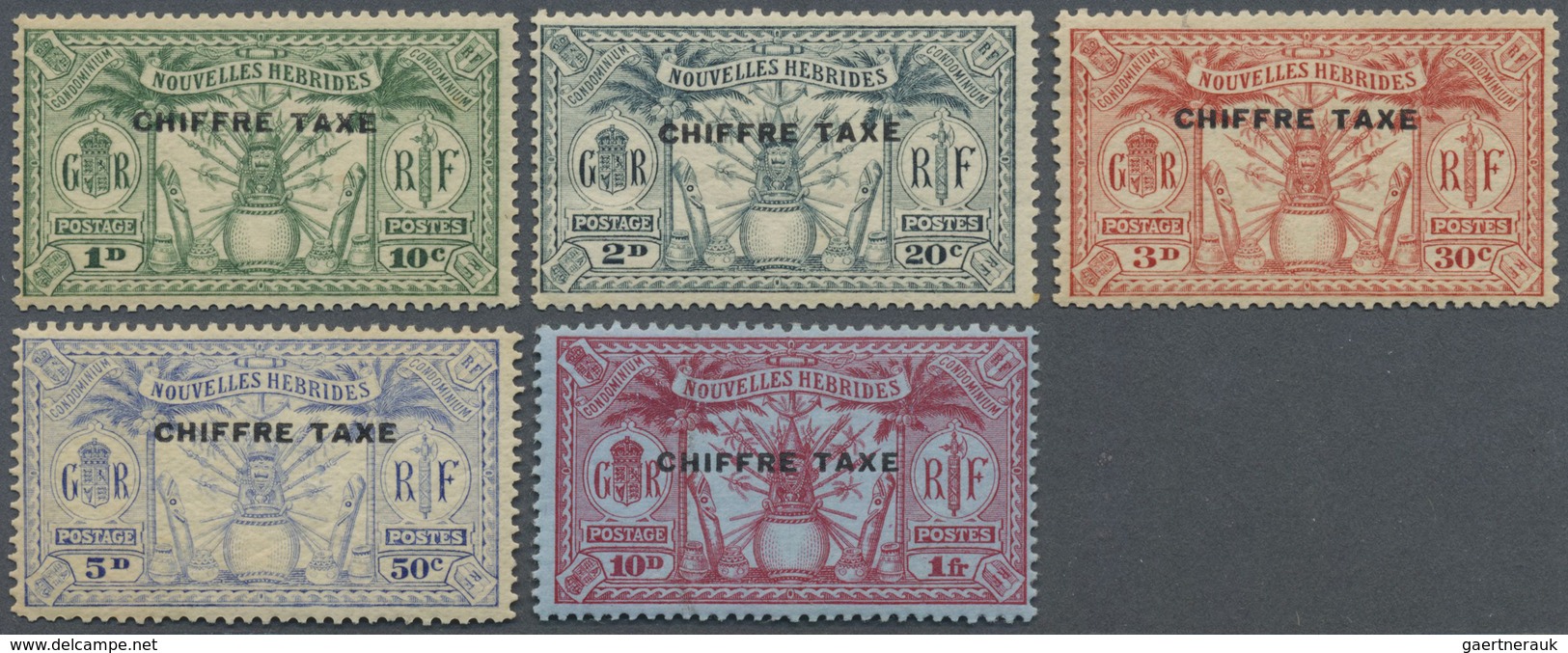 * Neue Hebriden - Portomarken: 1925 Edition Of Postage Stamps Printed With "POSTAGE DUE", Some With Br - Timbres-taxe