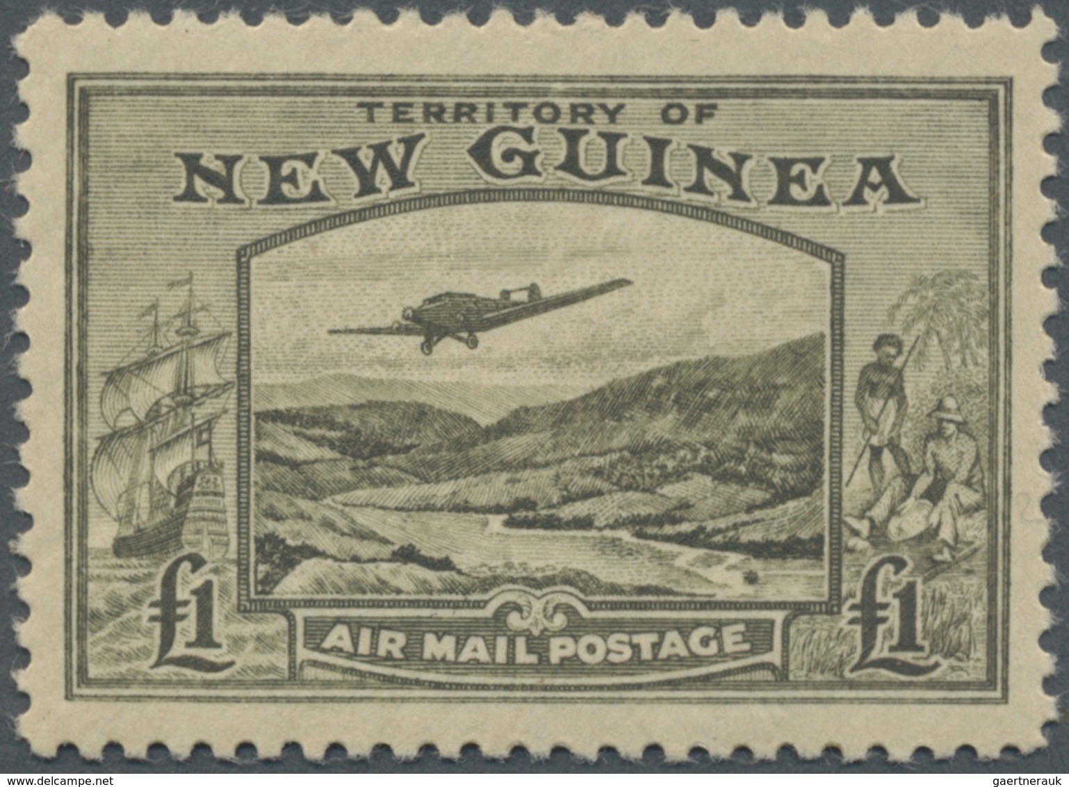 ** Neuguinea: 1939, Bulolo Goldfields Airmail Issue £1 Olive-green, Mint Never Hinged But Little Gum To - Papoea-Nieuw-Guinea
