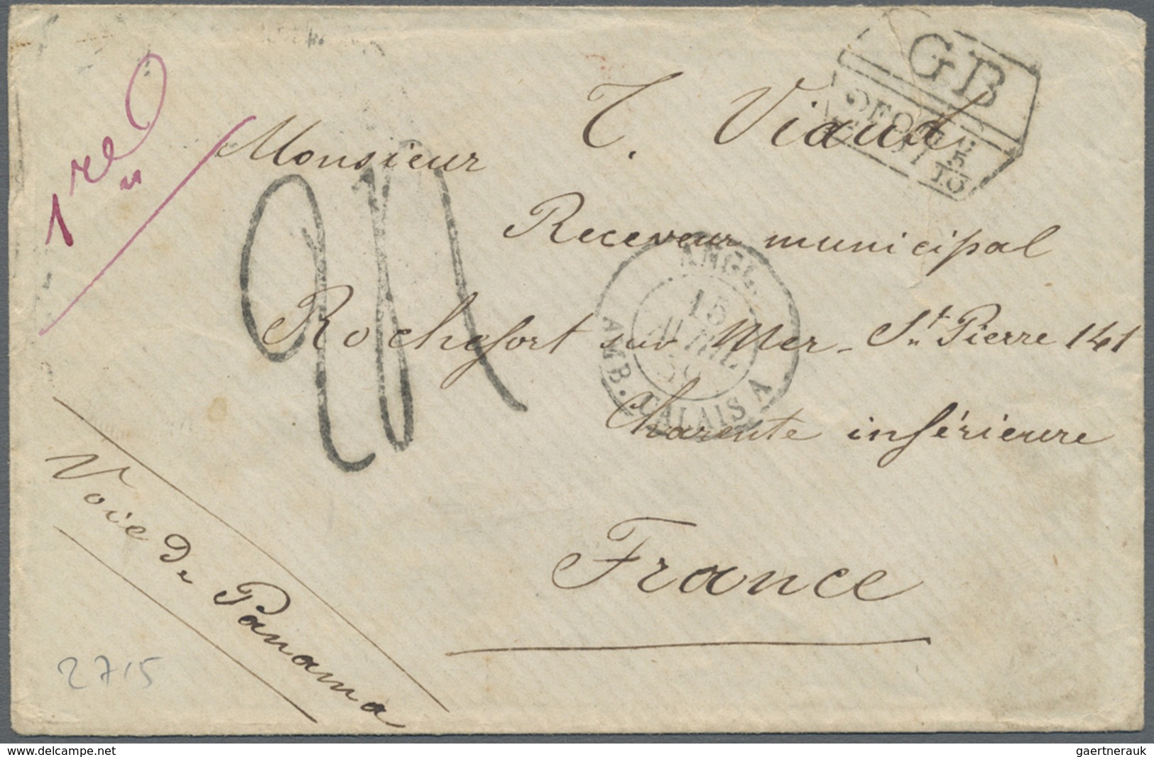 Br Neukaledonien: 1859. Envelope (tears) To France From The 'Viaud' Correspondence (No 1) With Octagona - Autres & Non Classés