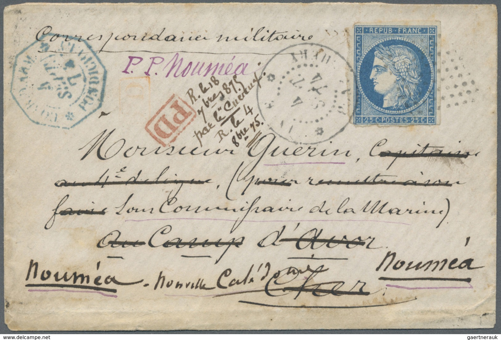 Br Neukaledonien: 1874. Envelope Headed 'Correspondence Militaire' And Signed By The Commander On Rever - Autres & Non Classés