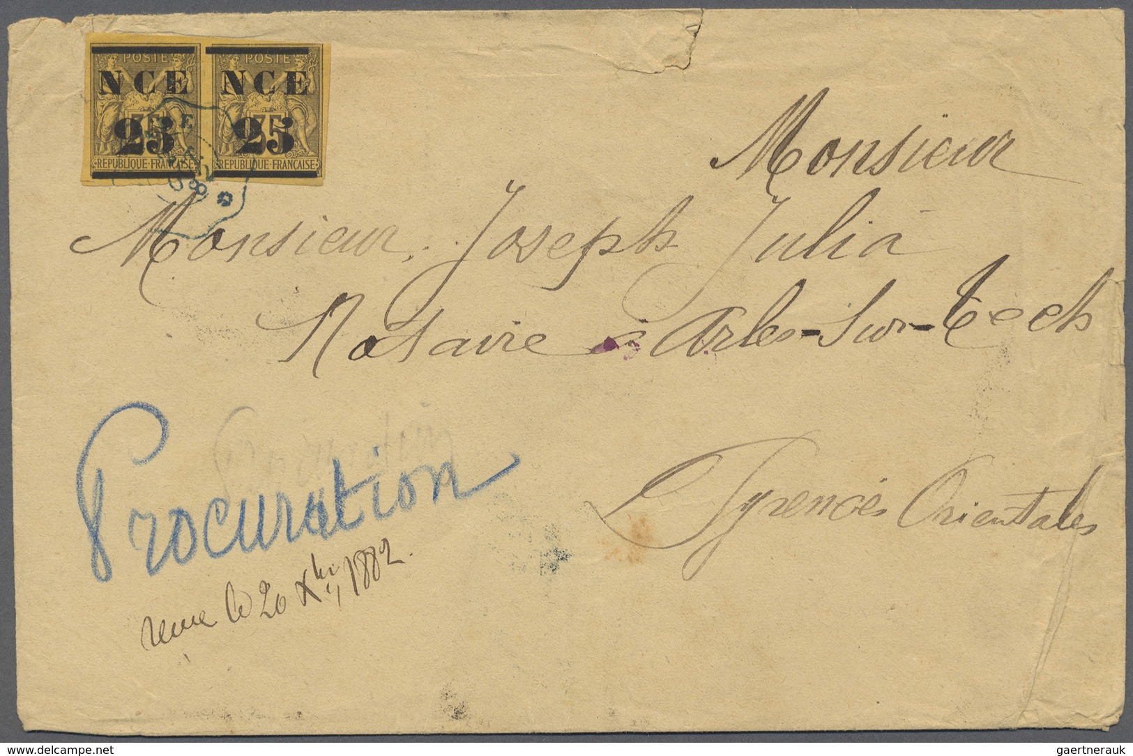 Br Neukaledonien: 1882. Envelope (creased, Small Tears At Top And Right) Addressed To France Bearing Ne - Autres & Non Classés