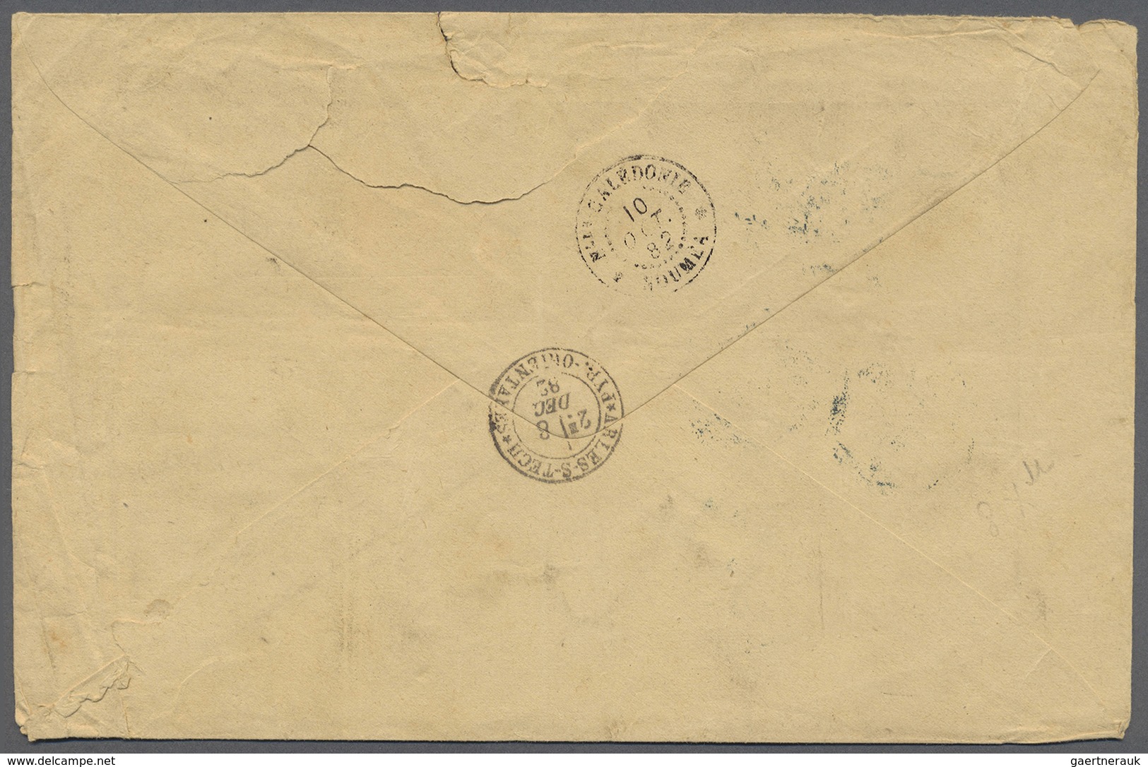 Br Neukaledonien: 1882. Envelope (creased, Small Tears At Top And Right) Addressed To France Bearing Ne - Autres & Non Classés