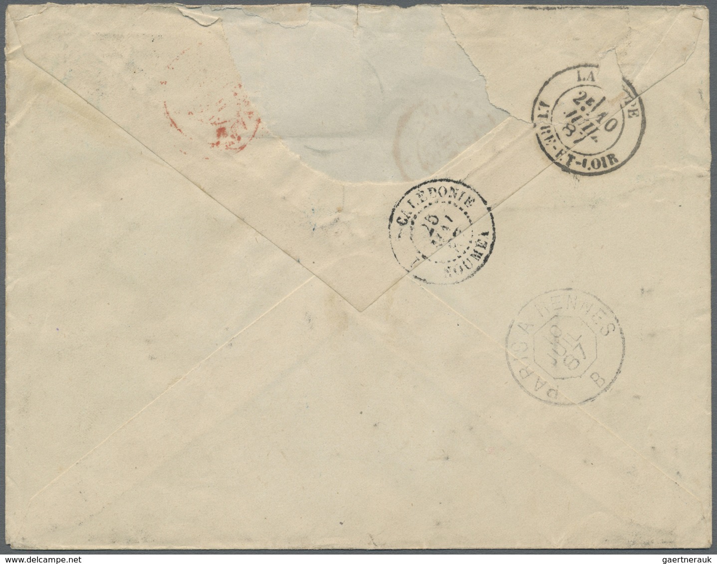 Br Neukaledonien: 1887. Envelope (flap Partly Missing) Addressed To France Bearing French General Colon - Andere & Zonder Classificatie