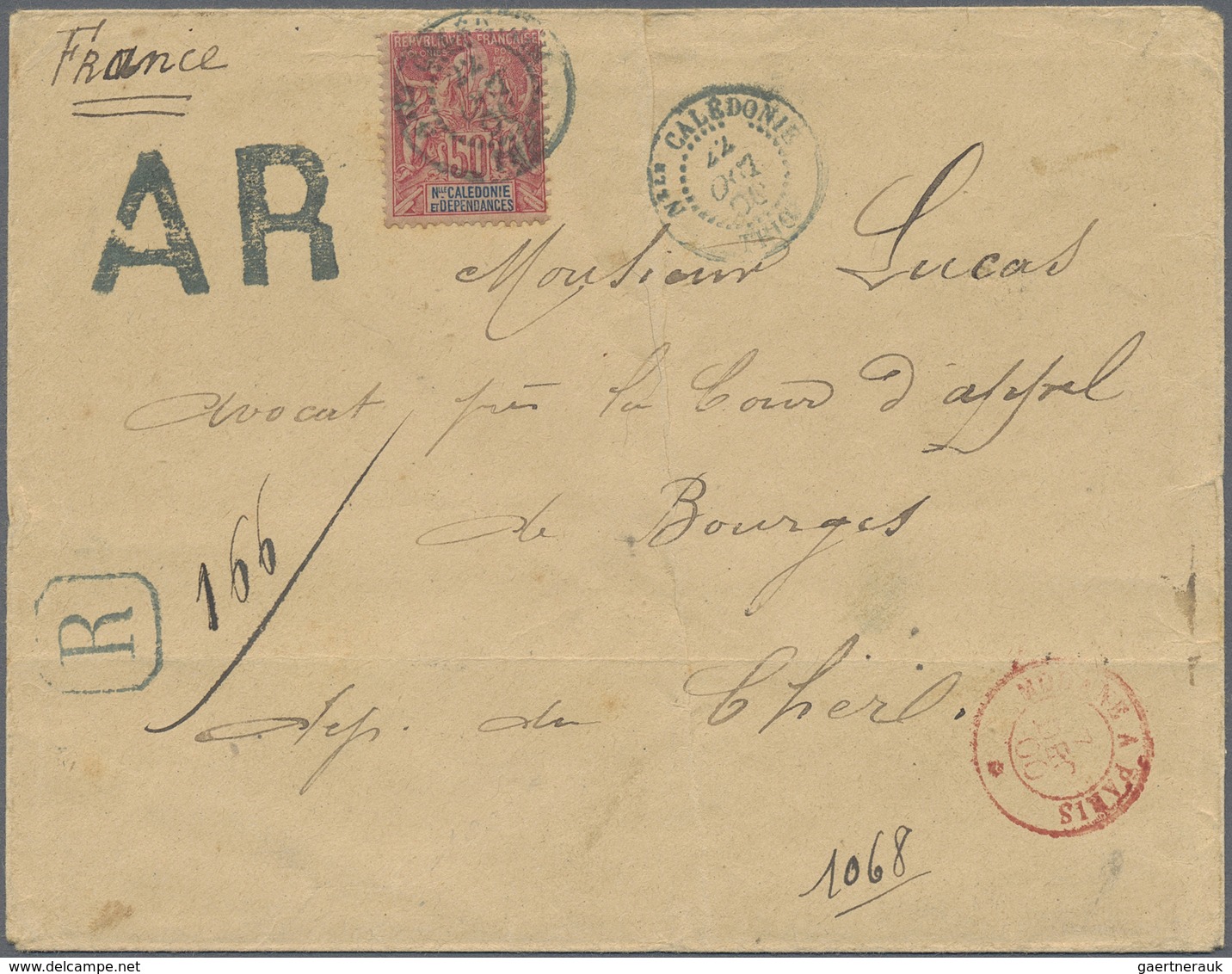 Br Neukaledonien: 1900. Registered And Advice Of Receipt Envelope (vertical Fold) Addressed To France B - Autres & Non Classés