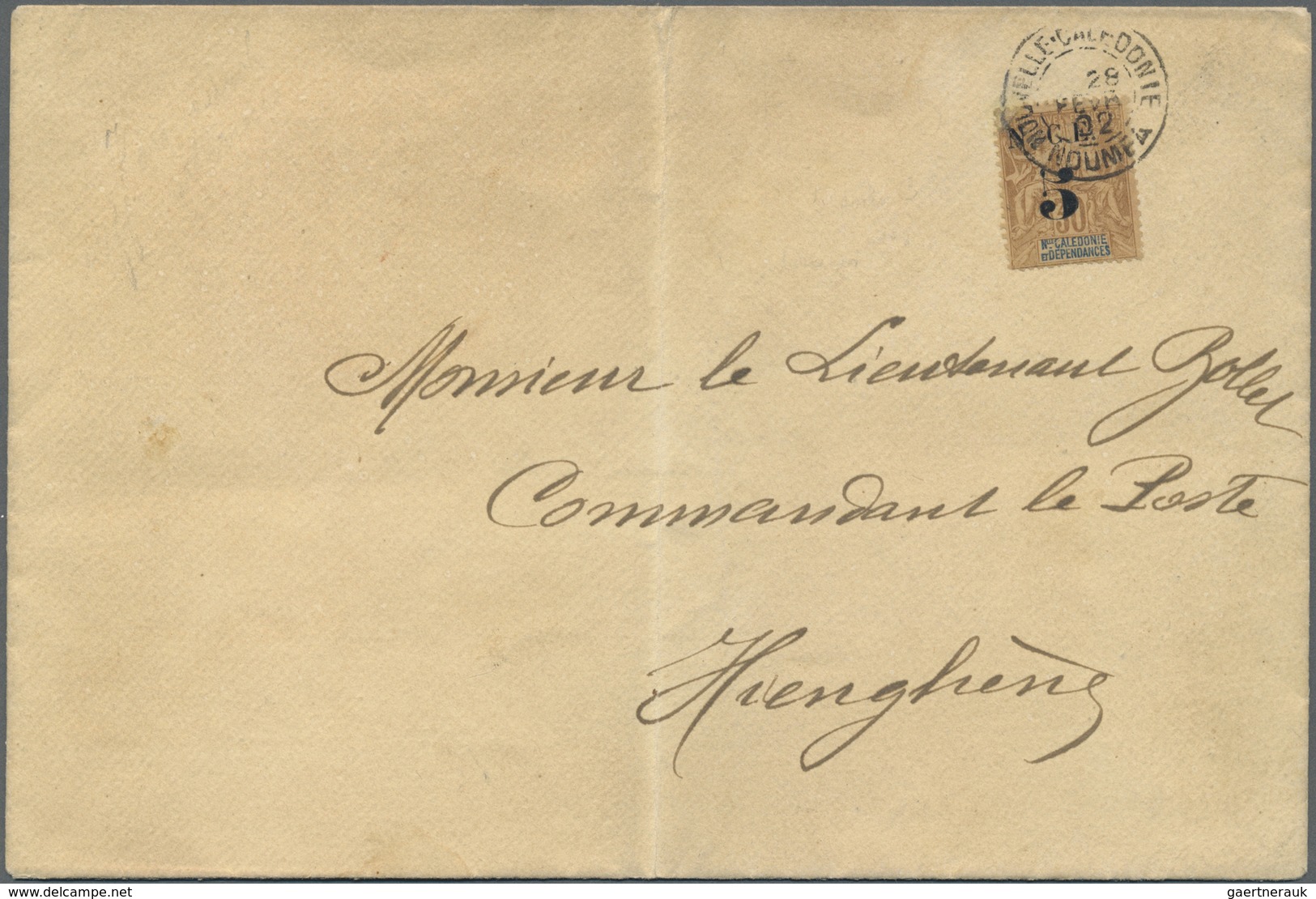 Br Neukaledonien: 1902. Local Mail Envelope (fold/bend) Addressed To The 'Comandant Le Poste, Hieghene' - Autres & Non Classés