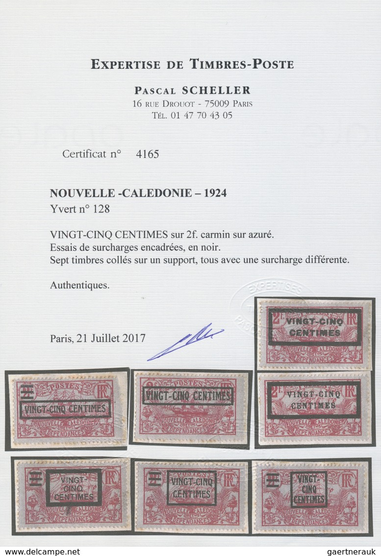 Brfst Neukaledonien: 1924, VINGT-CINQ-CENTIMES On 2 F. Carmine On Grey-blue Ship With Overprint, Seven Dif - Andere & Zonder Classificatie