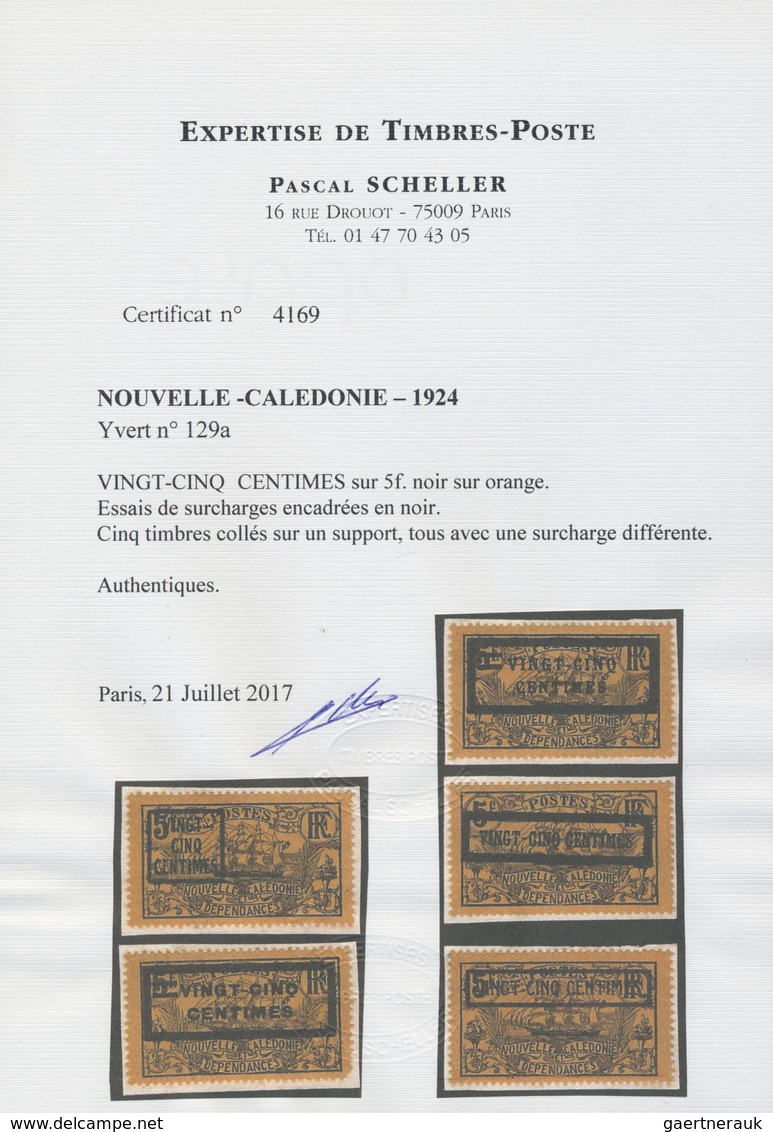 Brfst Neukaledonien: 1924, VINGT-CINQ-CENTIMES. On 5 F. Black On Orange Ship With Overprint, Five Differen - Autres & Non Classés
