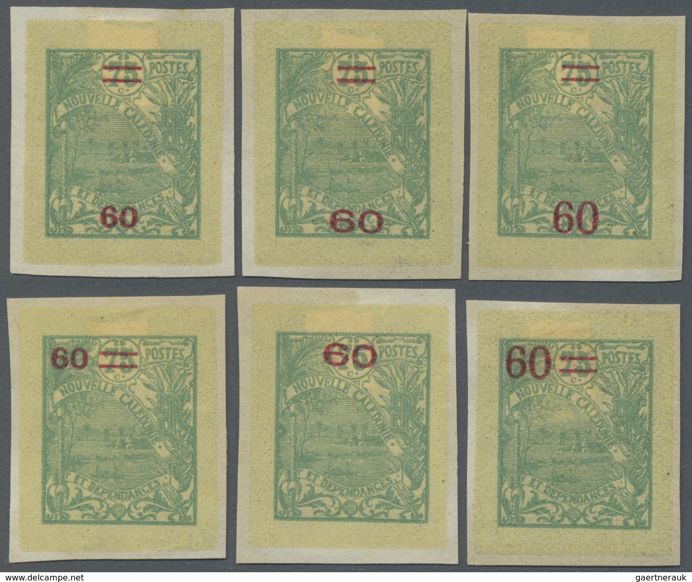 (*) Neukaledonien: 1924, 60 C. On 75 C. Lightblue-green With Overprint, Six Different Overprint Types In - Autres & Non Classés