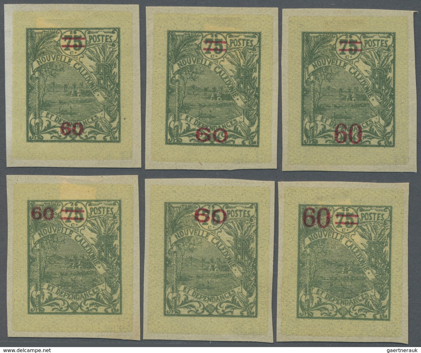 (*) Neukaledonien: 1924, 60 C. On 75 C. Gray-green With Overprint, Six Different Overprint Types In Red - Andere & Zonder Classificatie