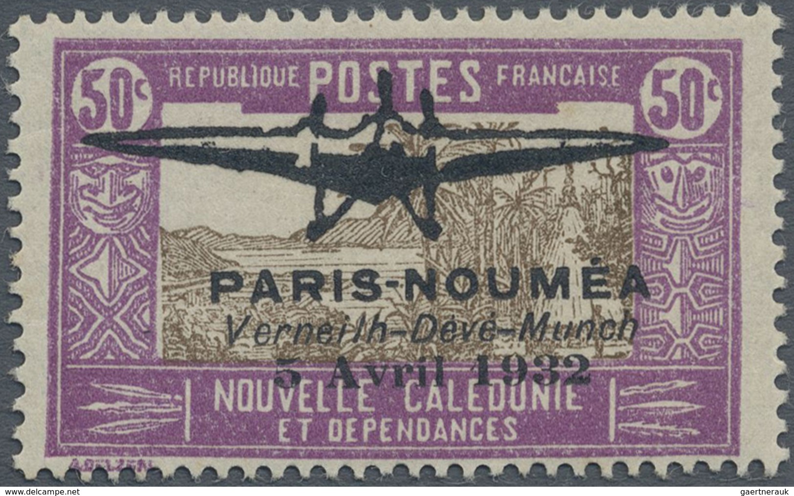 * Neukaledonien: 1932, First Flight Paris-Nouméa, 50 C. Violet/brown, With Local Overprint, Mint Hinge - Sonstige & Ohne Zuordnung