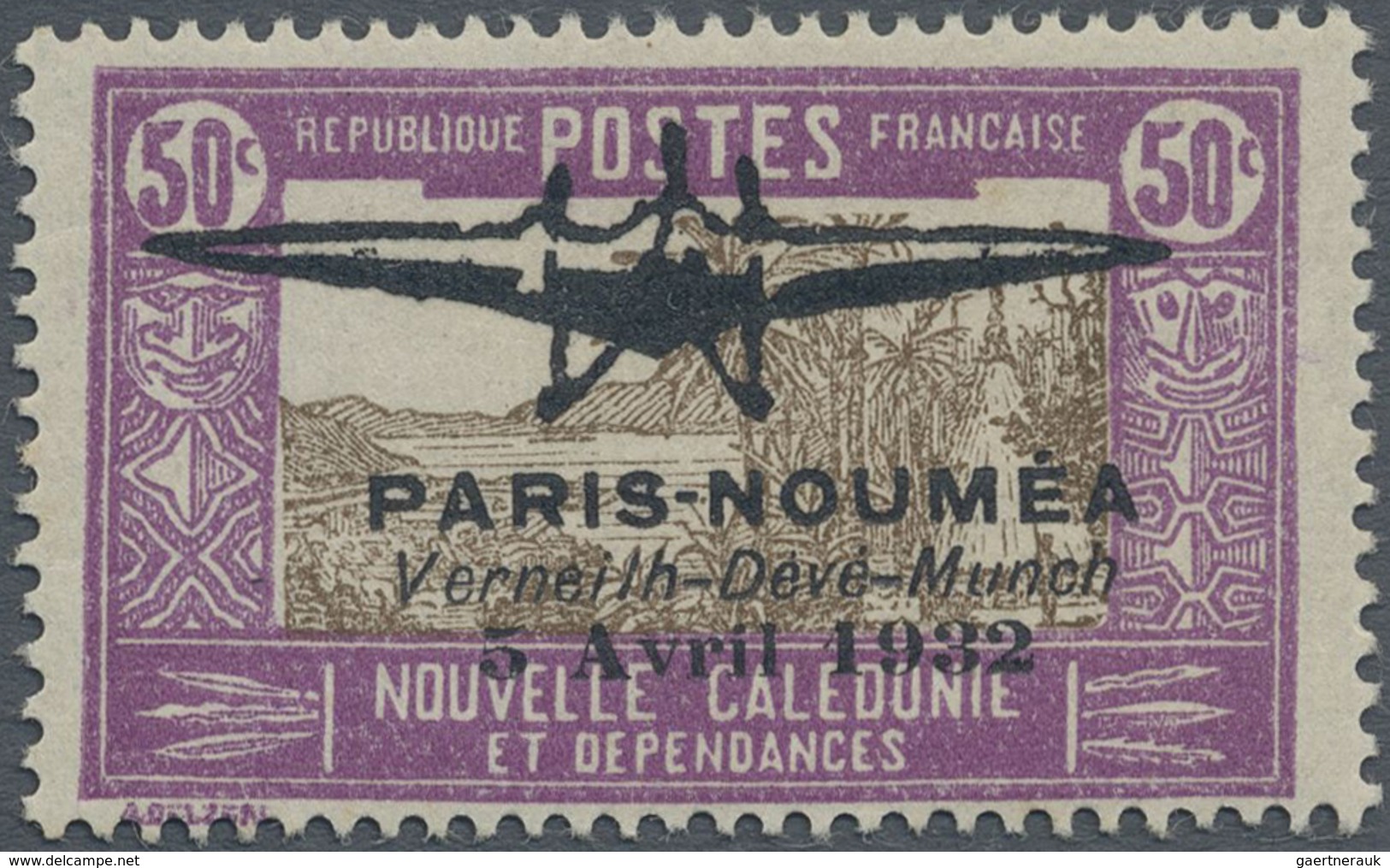 * Neukaledonien: 1932, First Flight Paris-Nouméa, 50 C. Violet/brown, With Local Overprint, Mint Hinge - Andere & Zonder Classificatie