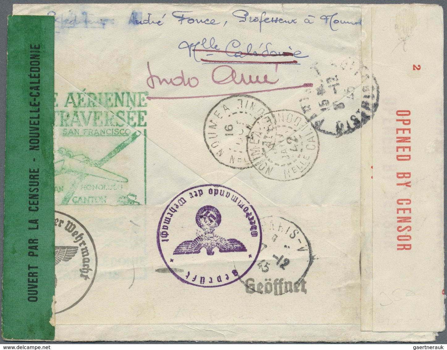 Br Neukaledonien: 1940. Registered Air Mail Envelope Addressed To France Bearing New Caledonia Yvert 12 - Autres & Non Classés