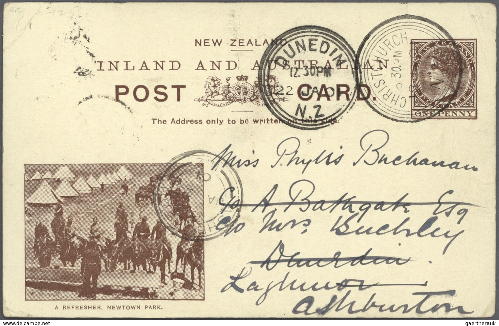 GA Neuseeland - Ganzsachen: 1900/1901, pictorial stat. postcards QV 1d. brown on creme stock twelve dif