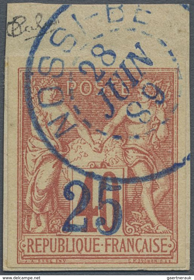 Brfst Nossi-Be: 1889, Nossi-Bé (Madagascar), "25" Surcharge On 40 C., Blue Cancellation "NOSSI-BE 28 JUIN - Autres & Non Classés