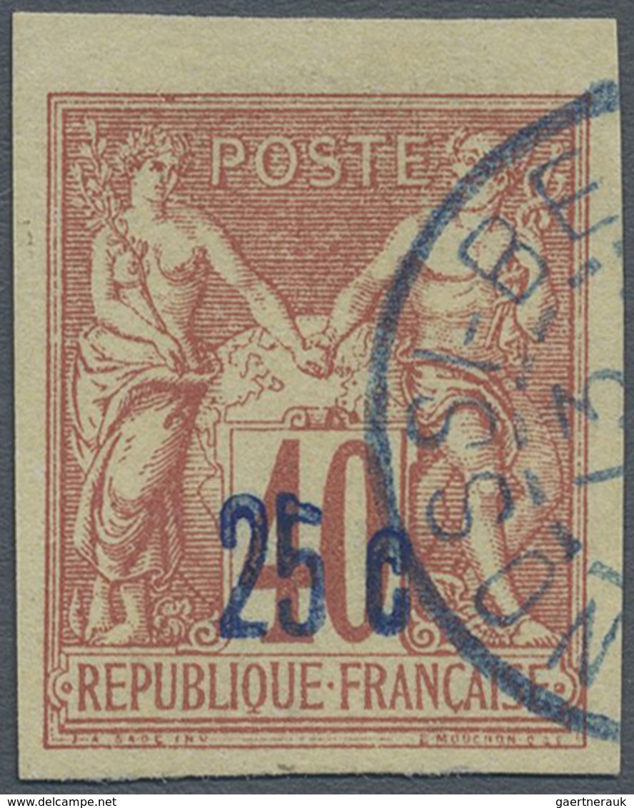 O Nossi-Be: 1889, Nossi-Bé (Madagascar), "25c" Surcharge On 40 C. Red, Blue Cancellation "NOSSI-BE 13. - Andere & Zonder Classificatie