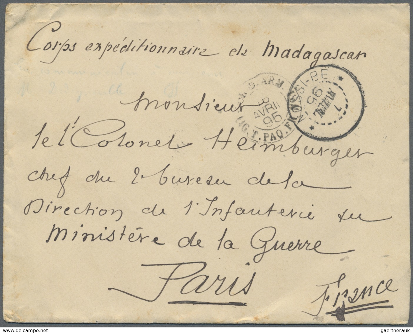 Br Nossi-Be: 1895. Stampless Envelope Endorsed 'Corps Expeditionnaire De Madagascar' Addressed To Paris - Andere & Zonder Classificatie