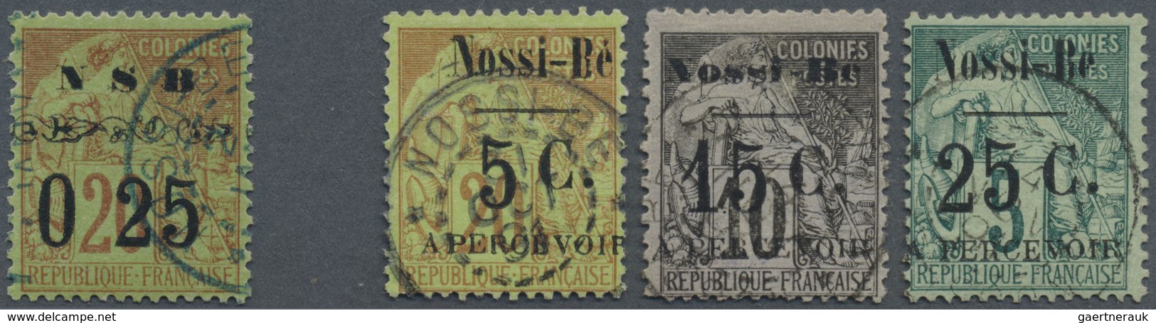 O Nossi-Be - Portomarken: 1891, Nossi-Bé (Madagascar), Four Different Surcharge Stampes, Three Postage - Autres & Non Classés