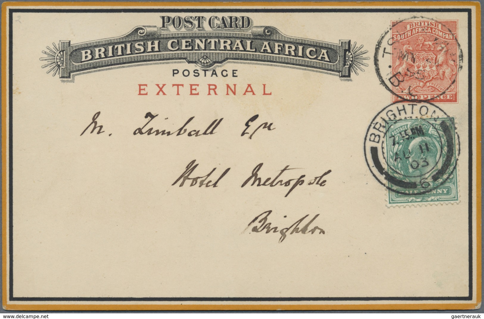 GA Nyassaland: 1893, 2 D Red Postal Stationery Card Cancelled TSHIKWAWA, MY...95, Used Later With Full - Nyasaland