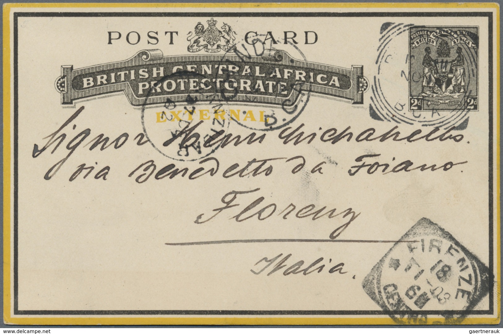 GA Nyassaland: 1895, 2 D Black Postal Stationery Card "EXTERNAL" With Squared Circle Dater BLANTYRE B.C - Nyassa