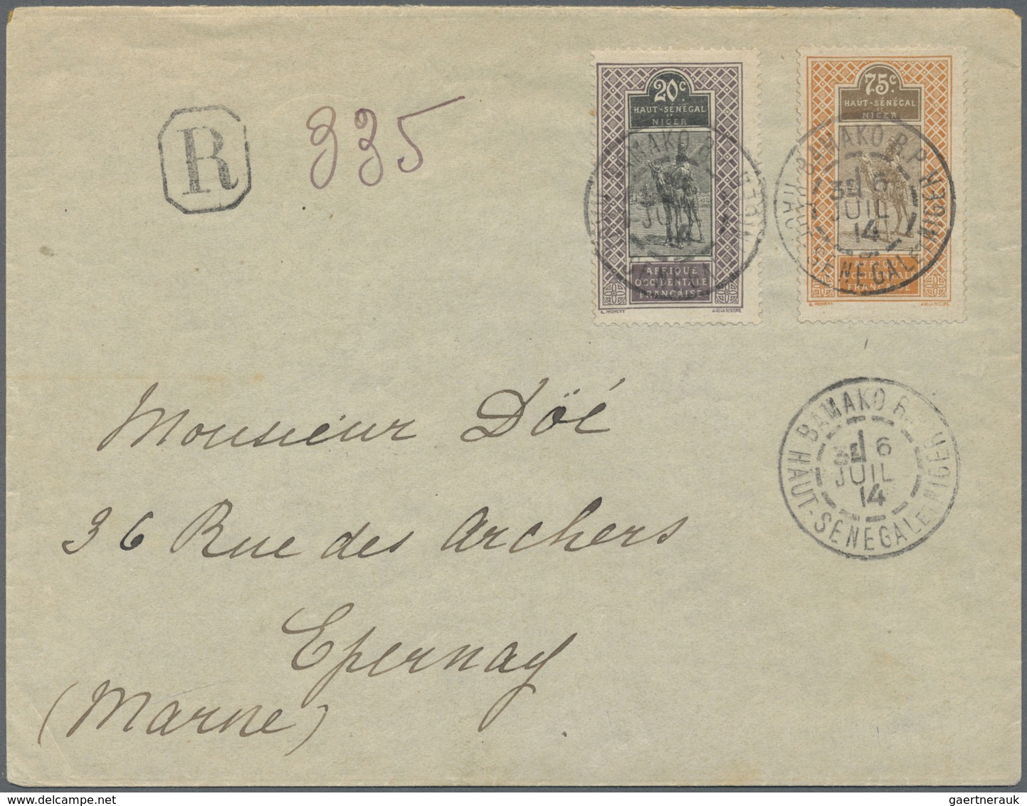 Br Obersenegal-Niger: 1914, Registered Letter With 25 And 75 Cent. From BAMAKO B.P. 31 JUIL 14 To Franc - Andere & Zonder Classificatie