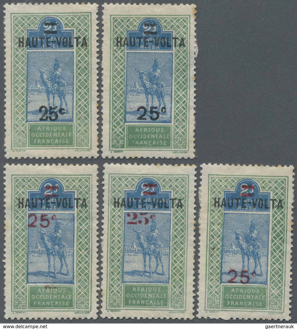 Brfst Obervolta / Burkina Faso: 1922, 25 C. On 2 F. Blue And Green Tuareg With Overprint, Five Different O - Burkina Faso (1984-...)