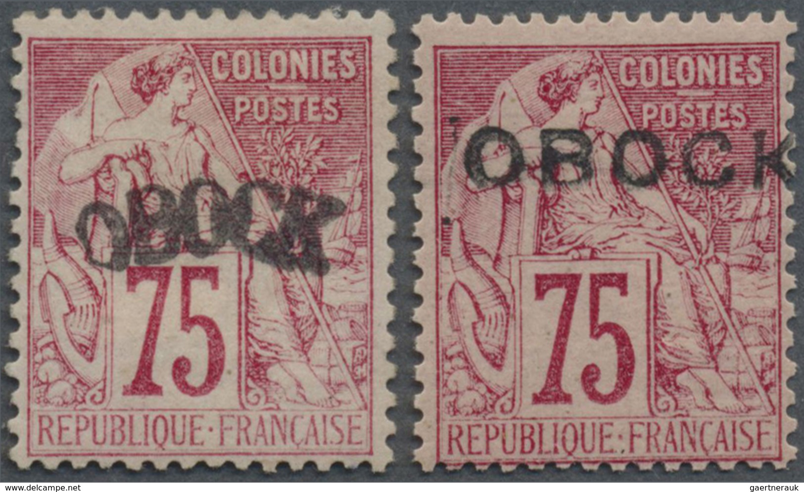 * Obock: 1892, 75 C. Carmin Allegory With Arc-shaped Black Hand Stamp Overprint 'OBOCK', Mint Hinged A - Autres & Non Classés