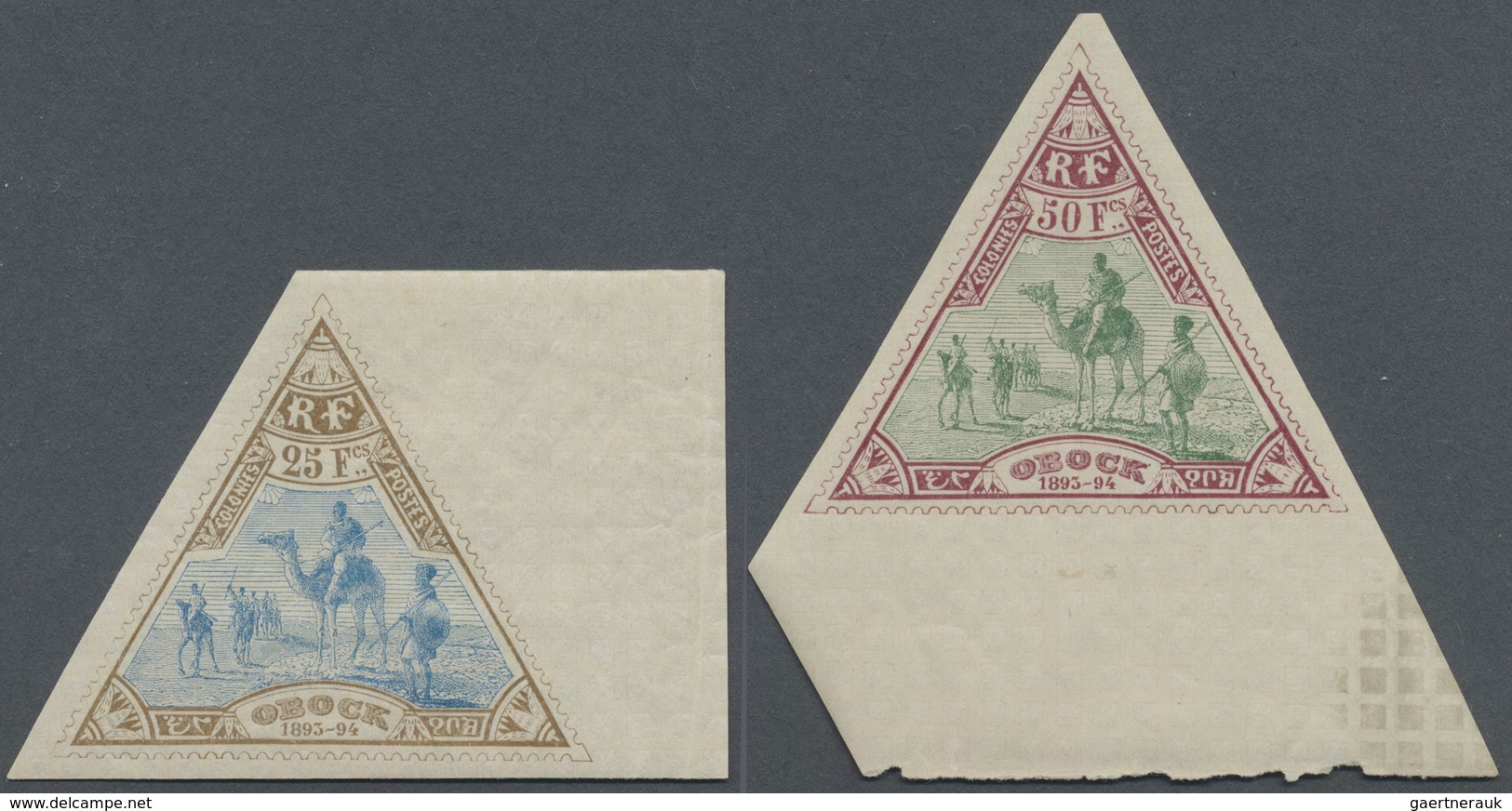 * Obock: 1894, 25 Fr. Palebrown/blue And 50 Fr. Lilac Red/green, Both Unused With Big Sheet Margins, F - Autres & Non Classés