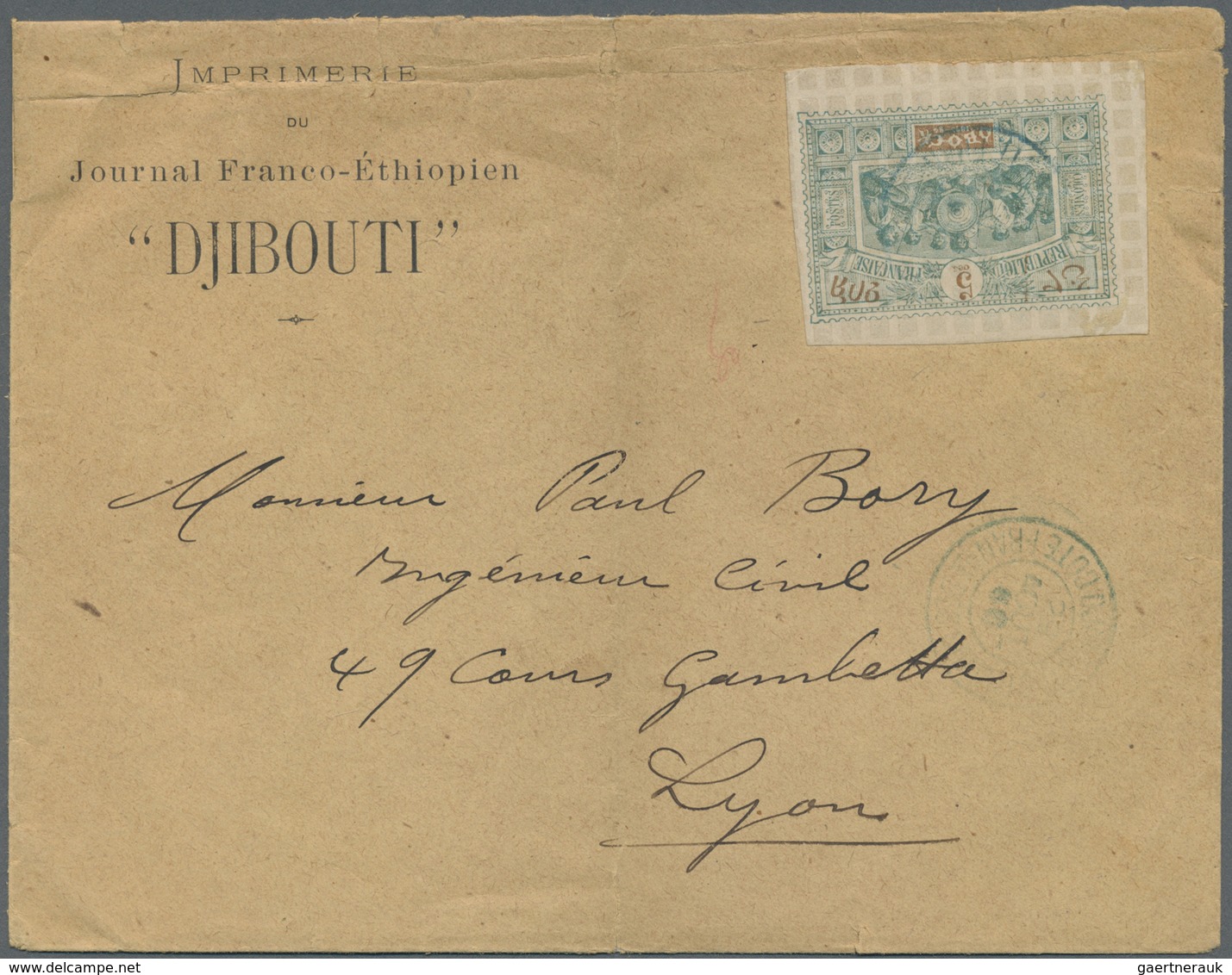 Br Obock: 1900. Envelope Headed 'Journal Franco- Ethiopian/Djibouti' Bearing Obock Yvert 50, 5c Green A - Andere & Zonder Classificatie