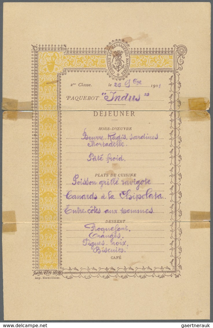 Br Obock: 1901. Printed Dinner Menu (with Stains) Headed 'Compagnie Des Messageries Maritimes' From The - Autres & Non Classés