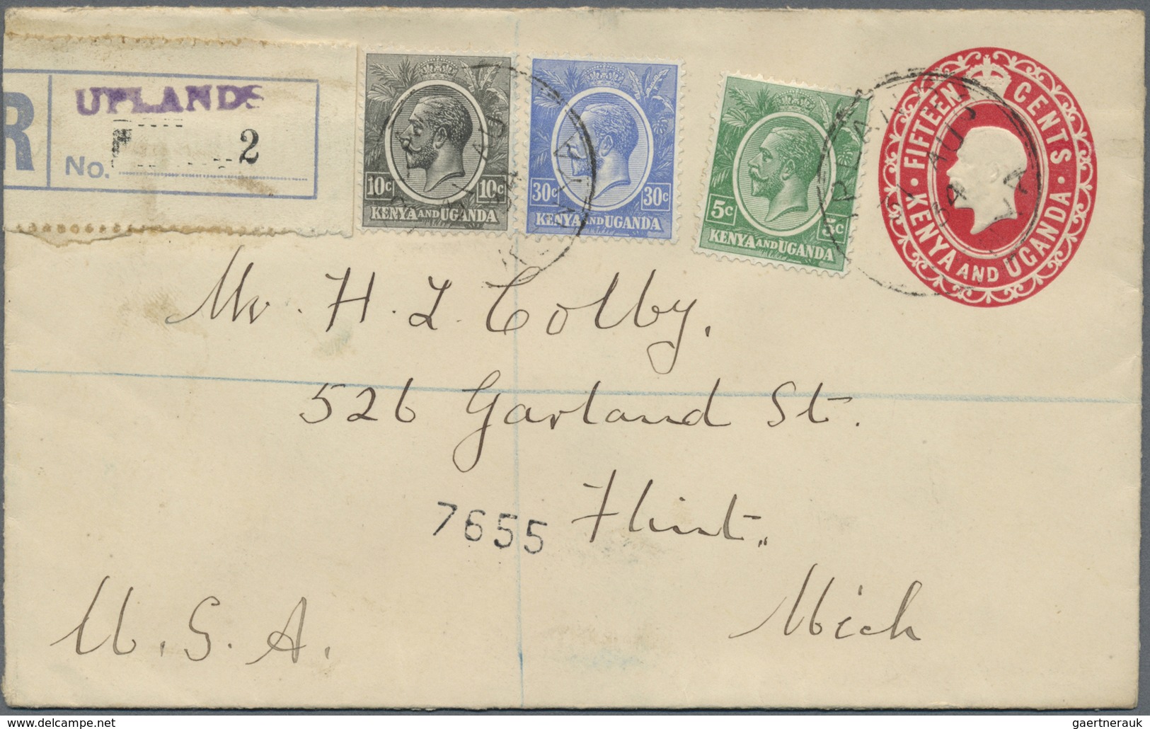 GA Ostafrikanische Gemeinschaft: 1930, 15 C Red KGV Postal Stationery Envelope, Uprated With 5 C, 10 C - Britisch-Ostafrika