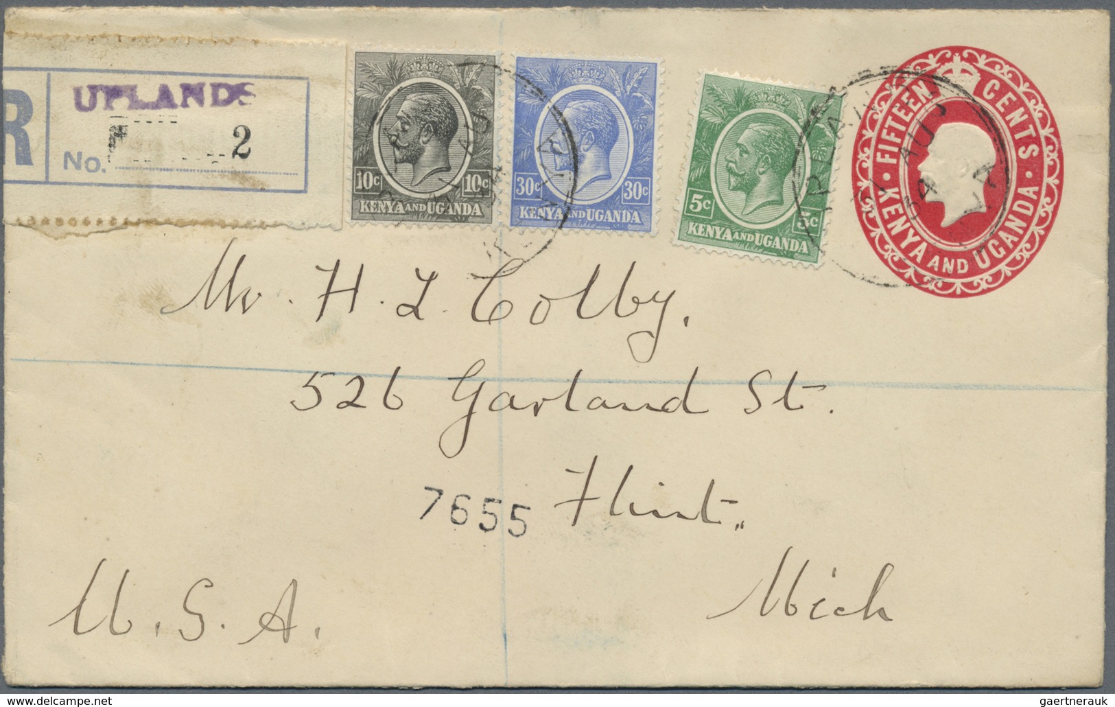 GA Ostafrikanische Gemeinschaft: 1930, 15 C Red KGV Postal Stationery Envelope, Uprated With 5 C, 10 C - Brits Oost-Afrika