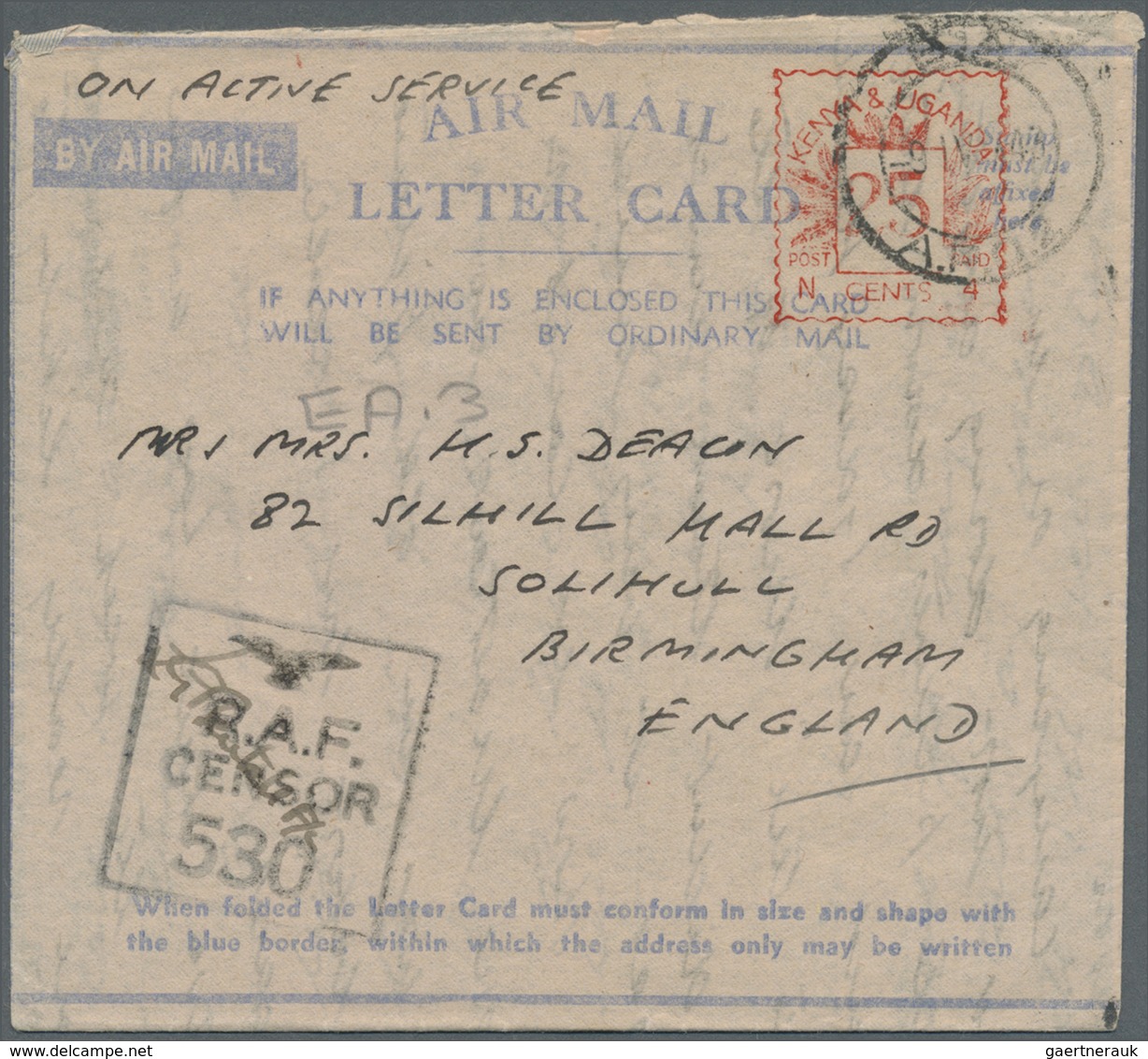 GA Ostafrikanische Gemeinschaft: 1943, Three Air Mail Letter Cards With Red Value Tablet Of Metermark ' - Afrique Orientale Britannique