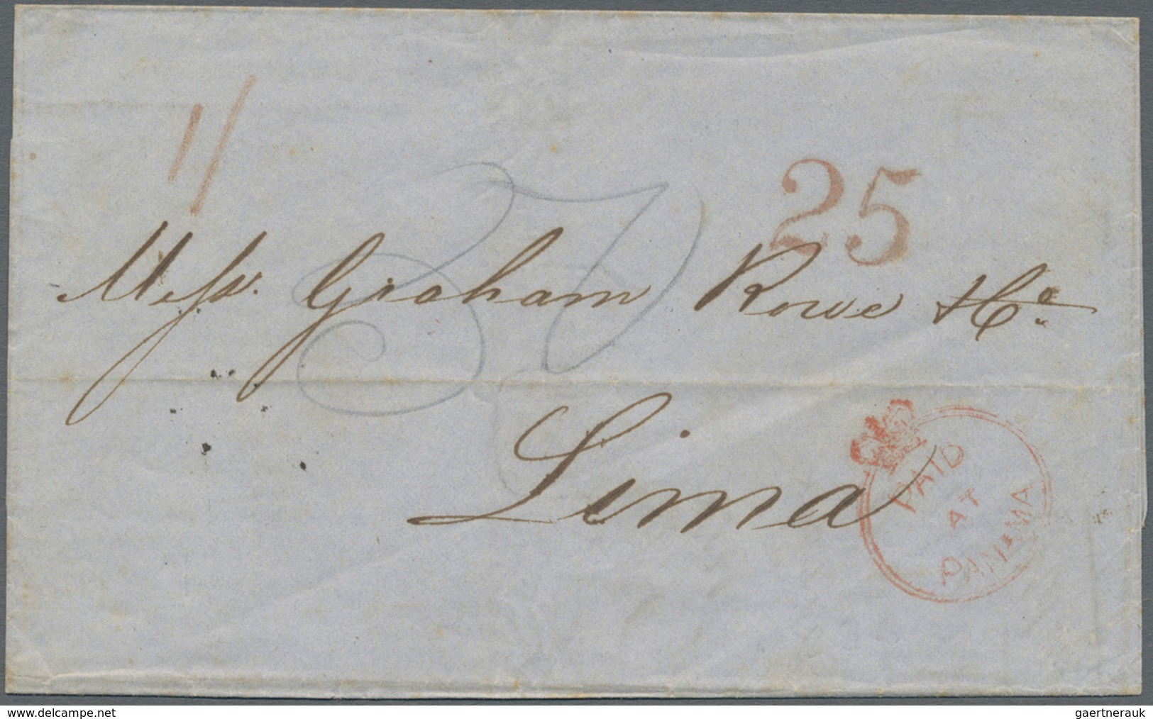 Br Panama: 1851. Stampless Envelope Written From London Dated '3rd October 1851' Addressed To Lima, Cha - Panama