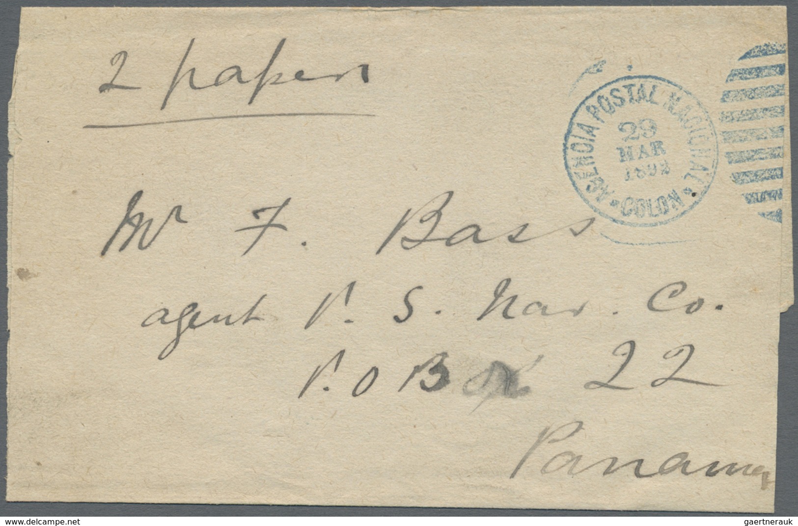 Br Panama: 1894. News-Band Wrapper Addressed To 'Captain Bass, Agent Pacific Steam Navigation Co., Pana - Panama