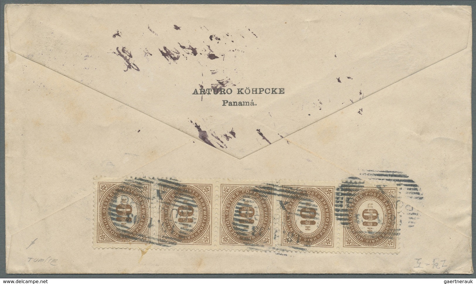 Br Panama: 1902. Unstamped Envelope (faults/stains) Addressed To Austria Cancelled By 'Agenda Postal Na - Panama