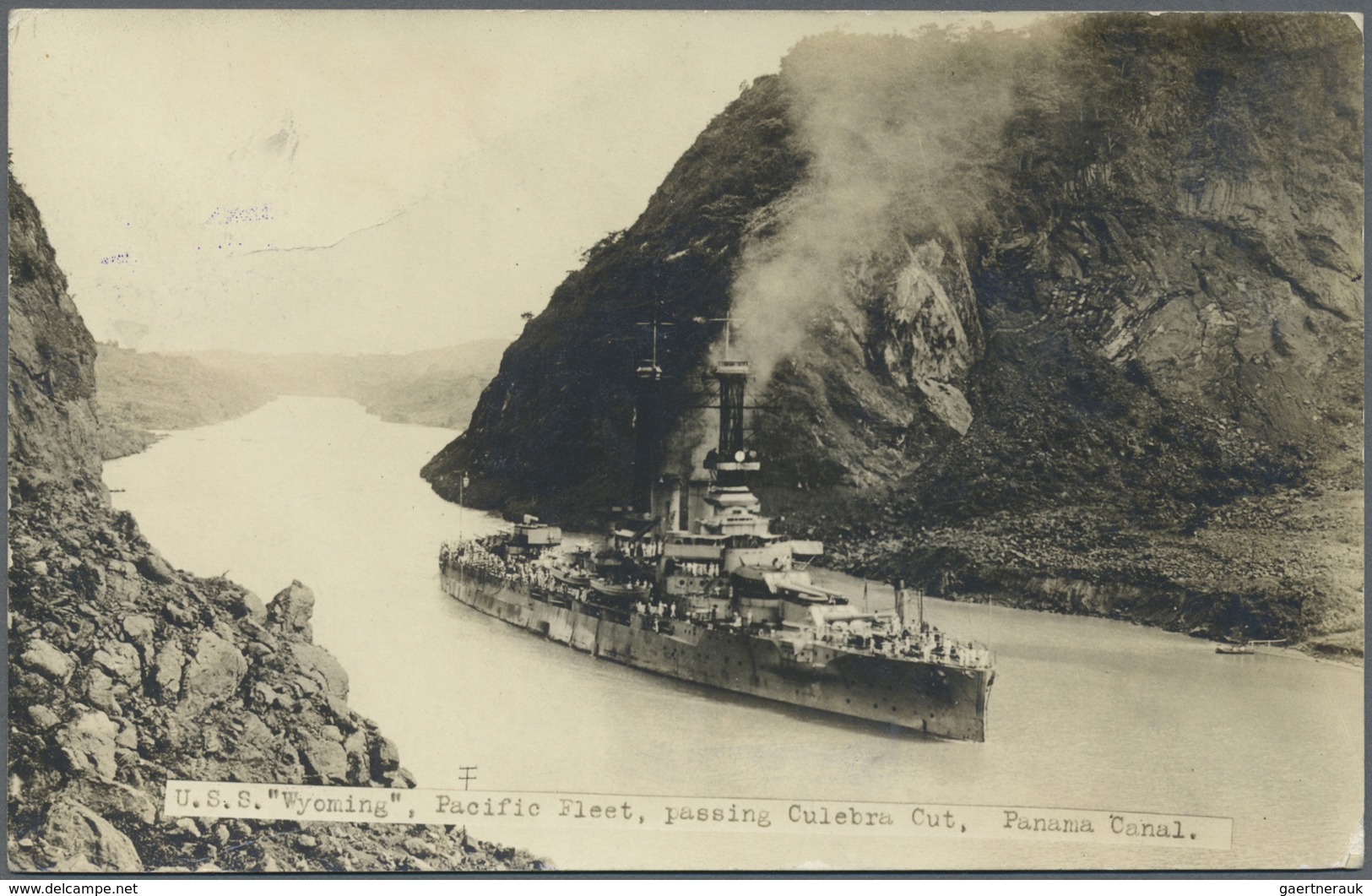 Br Panama: 1920, Picture Postcard Showing The "U.S.S. Wyoming" Passing The Canal Franked With 2 C. Fern - Panama