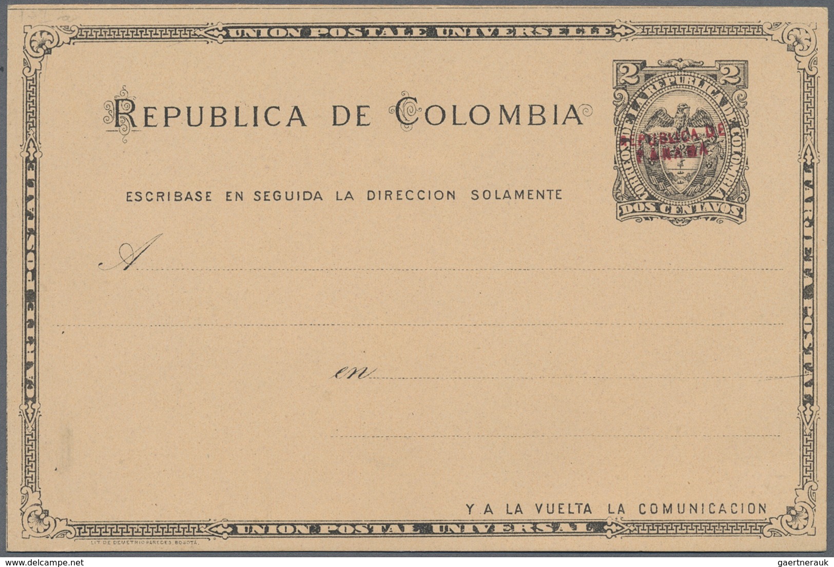 GA Panama - Ganzsachen: 1904, 2 Ct Black Colombia Postal Stationery Card With Red-violet Double-line Ov - Panama