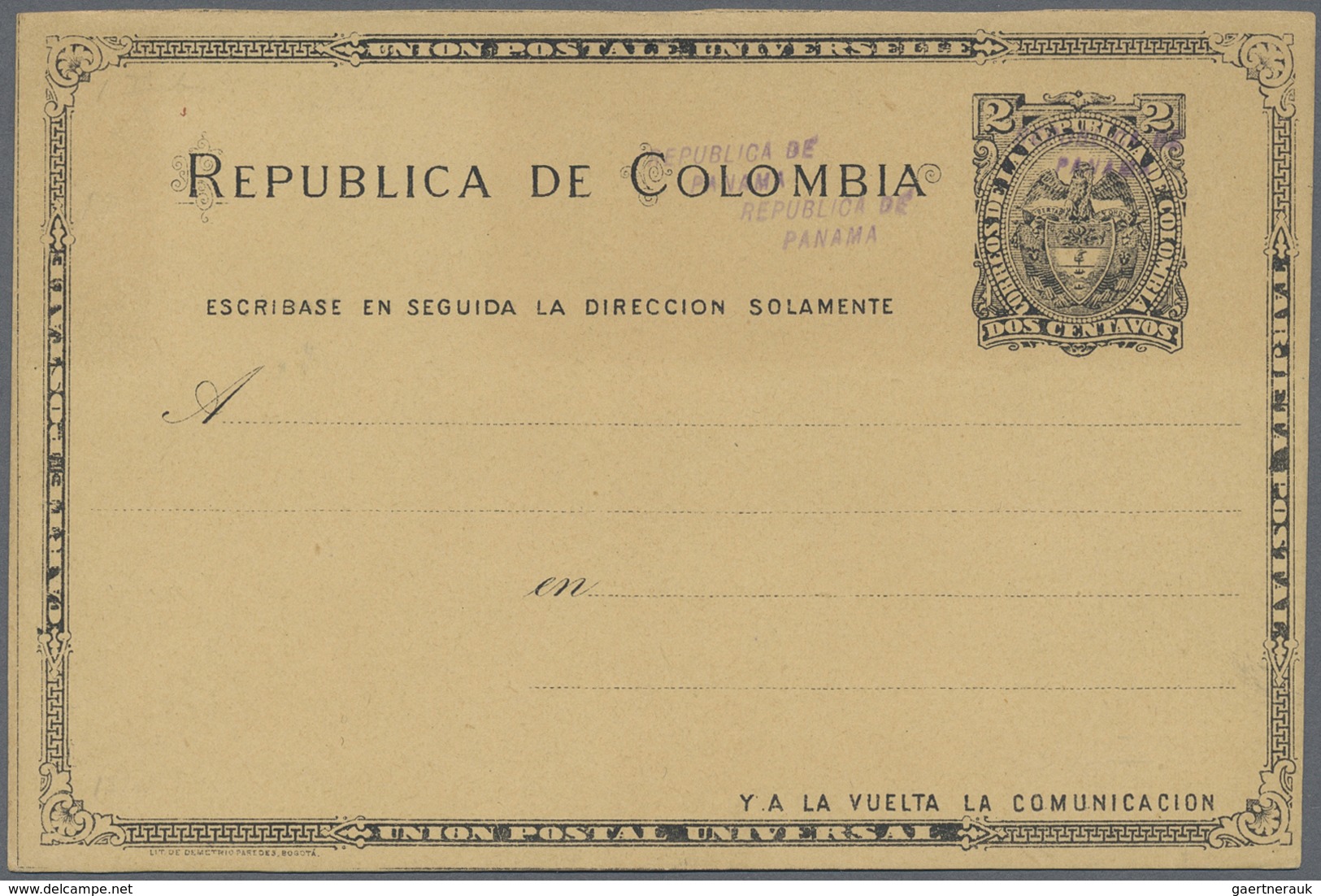 GA Panama - Ganzsachen: 1904, 2 Ct Black Colombia Postal Stationery Card With Triple Violet Double-line - Panama