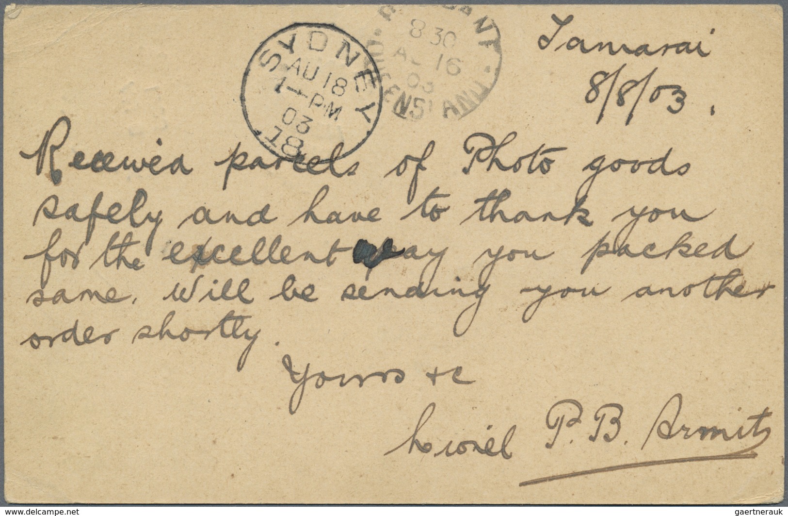 GA Papua: 1903 (8.8.), Stat. Postcard Lakatoi 1d. Red Commercially Used From SAMARAI/BRITISH NEW GUINEA - Papoea-Nieuw-Guinea