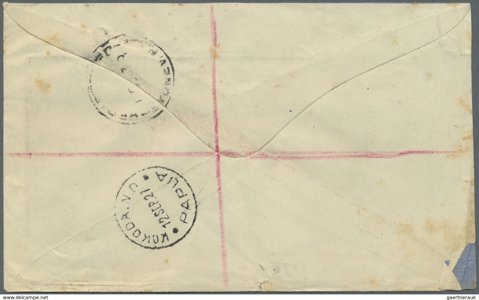 Br Papua: 1921. Registered Envelope (faults/stains) Addressed To England Bearing Papua SG 93, ½d Myrtle - Papouasie-Nouvelle-Guinée