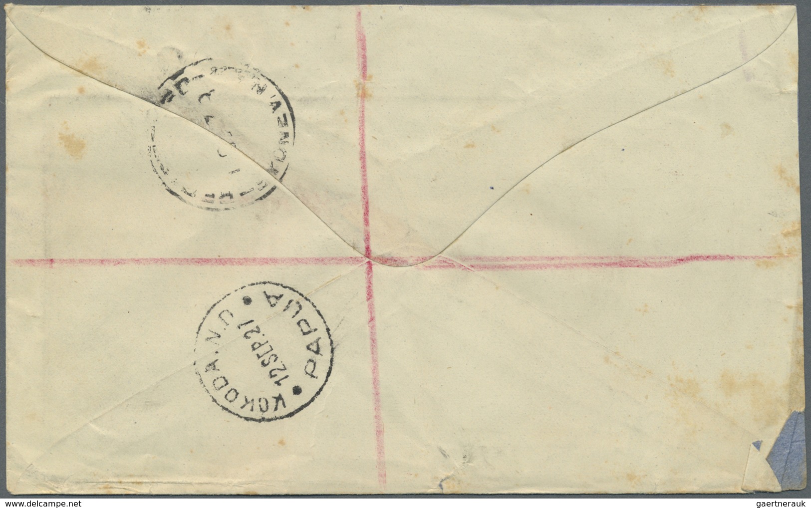 Br Papua: 1921. Registered Envelope (faults/stains) Addressed To England Bearing Papua SG 93, ½d Myrtle - Papoea-Nieuw-Guinea